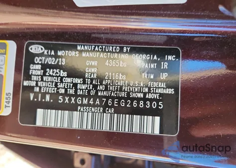 2014 Kia Optima Lx z USA, uszkodzony, nr VIN 5XXGM4A76EG268305